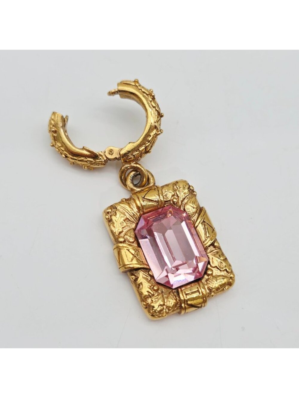 Vintage Carolee Gold-Tone Clip-On Pendant With Pink Glass Stone Statement Large